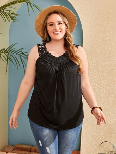 

emery rose plus contrast lace tank n1r1#, Black