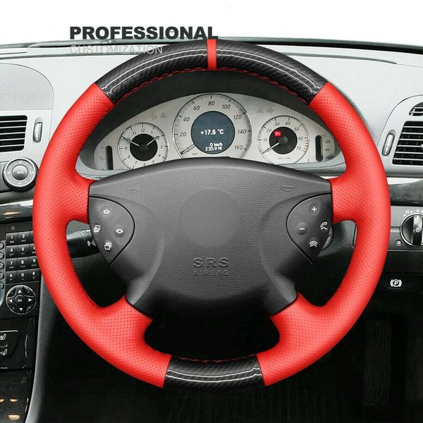 

soft red leather carbon fiber car steering wheel cover for benz e-class w211 g
