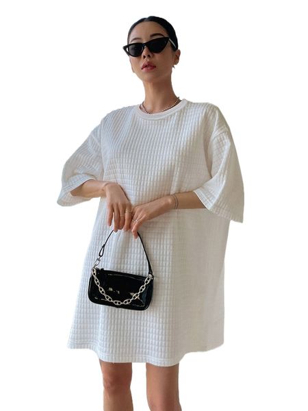 

dazy solid drop shoulder textured dress r8y0#, Black;gray