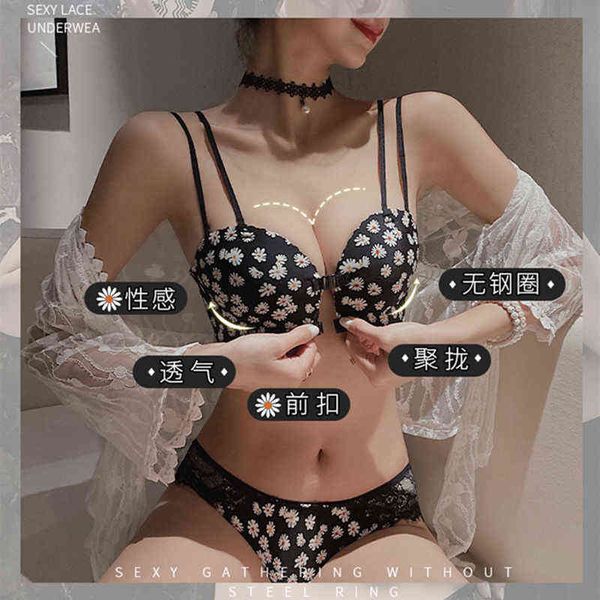 

designer women's bras sets swimsuit bikini set net red daisy front buckle beautiful back underwear girl tracel gathering small cht spec, Red;black