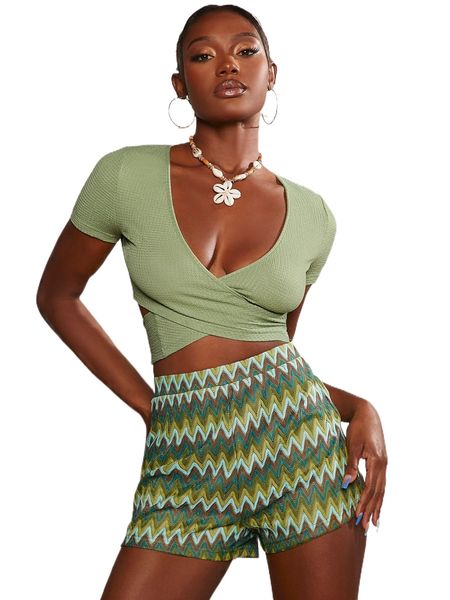 

wrap knot back crop tee g8v7#, White