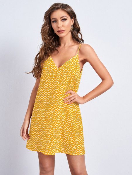 

double v-neck ditsy floral cami dress j4r9#, Black;gray