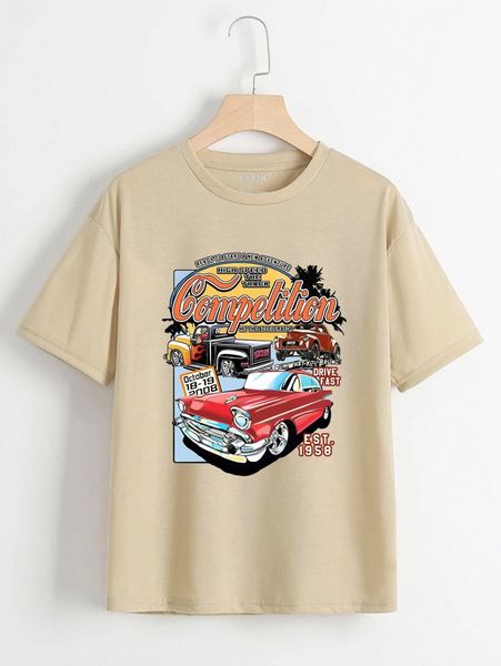 

letter & car print tee h9d4#, White