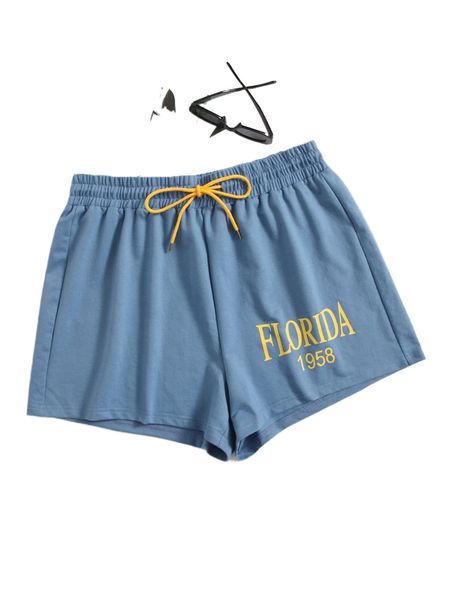 

plus letter graphic drawstring waist shorts y3pt#, Black