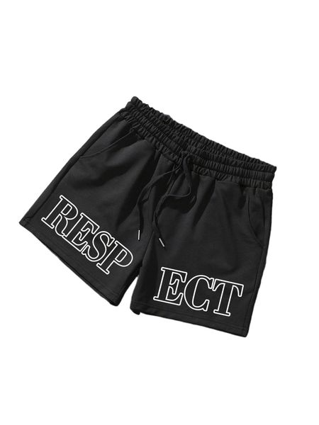 

men letter graphic drawstring waist shorts g0fq#, White;black