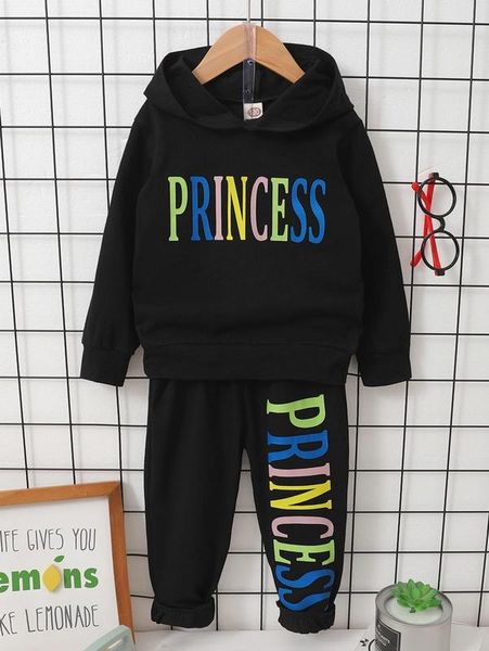 

toddler girls letter graphic hoodie & sweatpants she, White