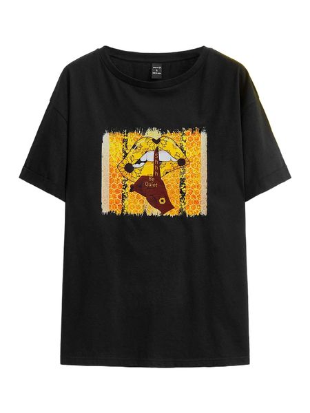 

x peace figure graphic drop shoulder tee p6ds#, White
