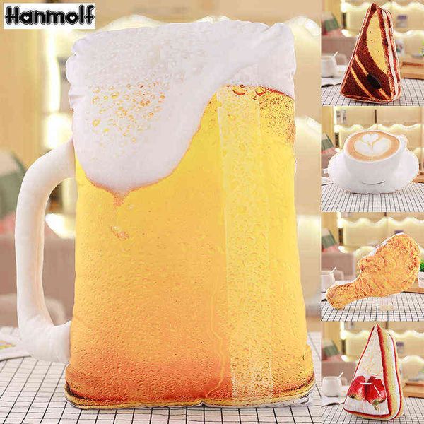 Snack Food Cuscini Peluche Decor Cuscino Simulato Tiramisù Torta Birra Coscia Caffè Creativo Ragazzi Ragazze Cuscino del Divano J220704