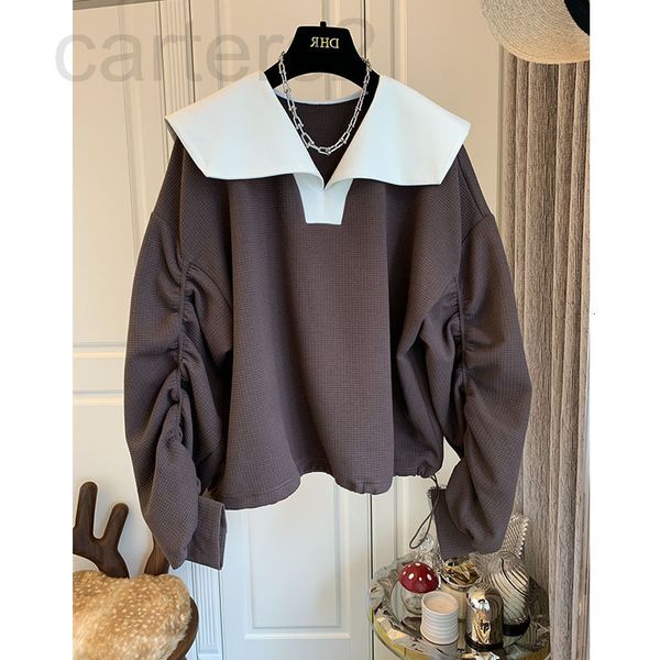 

women's hoodies & sweatshirts designer 2021 french navy collar waffle pleated sweater women's long sleeve european korean loose bu, Black