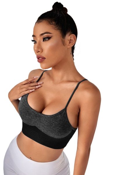 

colorblock criss cross backless sports bra h85d#, Gray