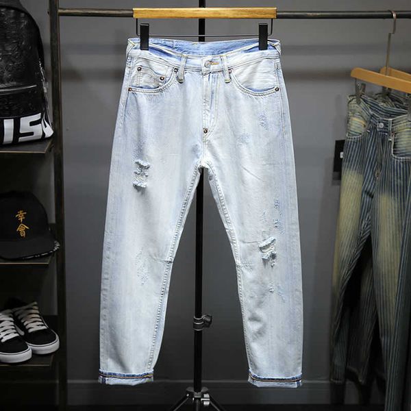 

luxury designer for men red ear denim jeans men's and women's tattered cropped pants summer loose large size thin beggar casual pa, Blue