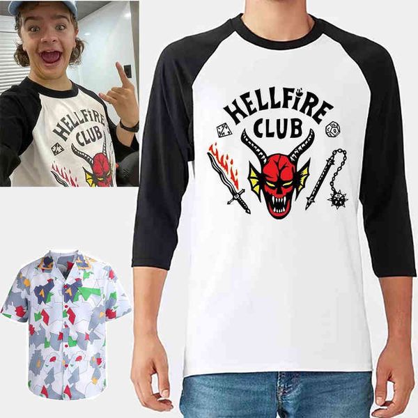 

long sleeve stranger things t shirt womenmen tshirt graphic hellfire club funny daily casual tee clothes, White;black