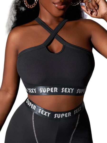 

sxy contrast letter tape crisscross crop cami v6mx#, White