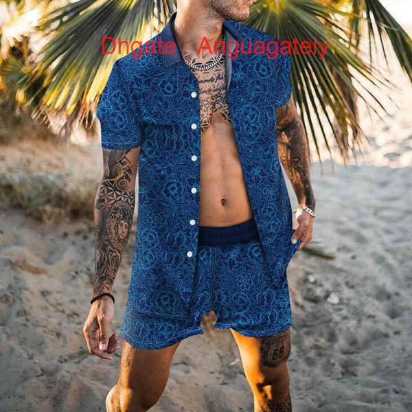 

men's casual shirts luxury tracksuits men hawaiian sets printing summer short sleeve button shirt fashion beach shorts tees streetwear, White;black