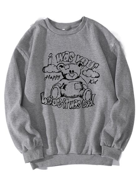 

bear & slogan graphic sweatshirt d0ap#, Black