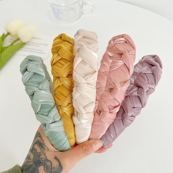 

fashion women headband hand-woven braided hairband solid color fresh turban summer casual headwear adult, Slivery;white