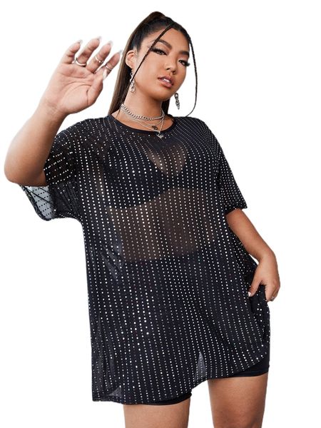 

plus sequins sheer n4vz#, Black