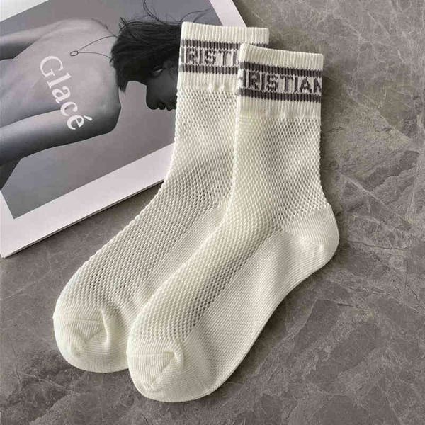 

classic fashion womens hosierys brand d's sock spring summer hollow letter tube love style socks mercerized wool female hosiery thin co, Black;white