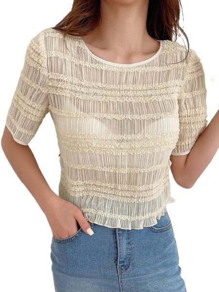 

dazy semi sheer frill trim blouse without bra 75zf#, White