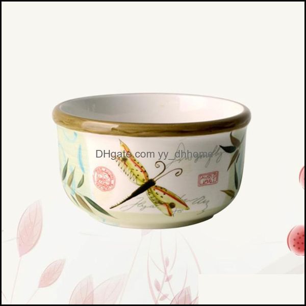 Tigelas 1pc 5 polegadas tigela cerâmica tigela clássica pintada à mão Dragonfly Tableware Sopa Sopa Marneiro Droga Droga 2021 Home Garden Kitchen D Dh37a