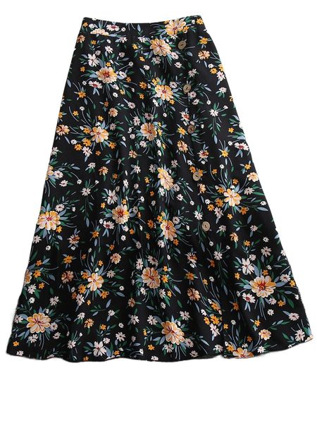 

plus floral print skirt d5zk#, Black