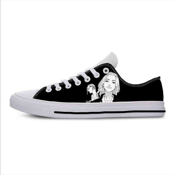

japanese anime manga cartoon comic tokyo revengers casual cloth shoes low lightweight breathable 3d print men women sneakers y220530, Black