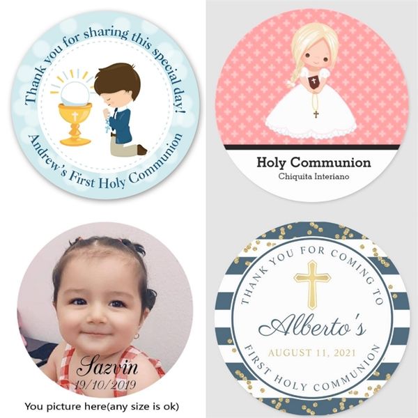 100 pezzi adesivi personalizzati personalizzati per ragazza ragazzo prima comunione etichette bomboniere battesimo baby shower 220613