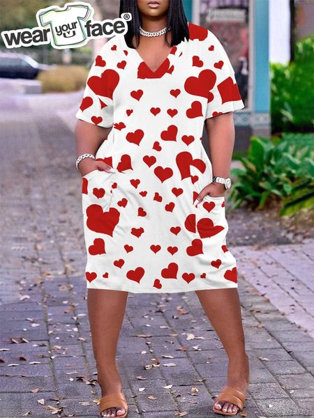 

love hearts pattern xlong t shirt 3d all over printed summer streetwear home pajamas casual short sleeve women female clothing 220609, Black