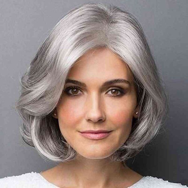

joy&beauty short bob wavy wig for women synthetic silver gray wigs party or daily use heat resistant hairstyle wigs 220525, Black
