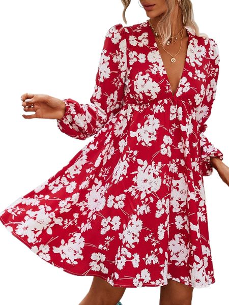 

floral lantern sleeve dress c7iz#, Black;gray