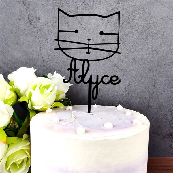 Acrilico Nero Nome personalizzato Cute Birthday Cake TopperPersonalizzato Baby Shower Festa di compleanno Decorazione Favore D220618