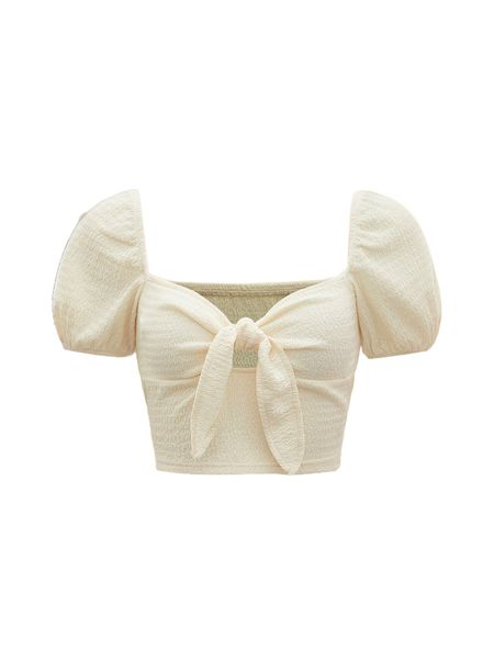 

t.ie f.ront p.uff s.leeve t.op k5li#, White