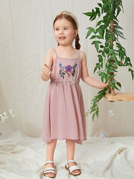 

toddler girls floral embroidery striped cami dress she, Red;yellow