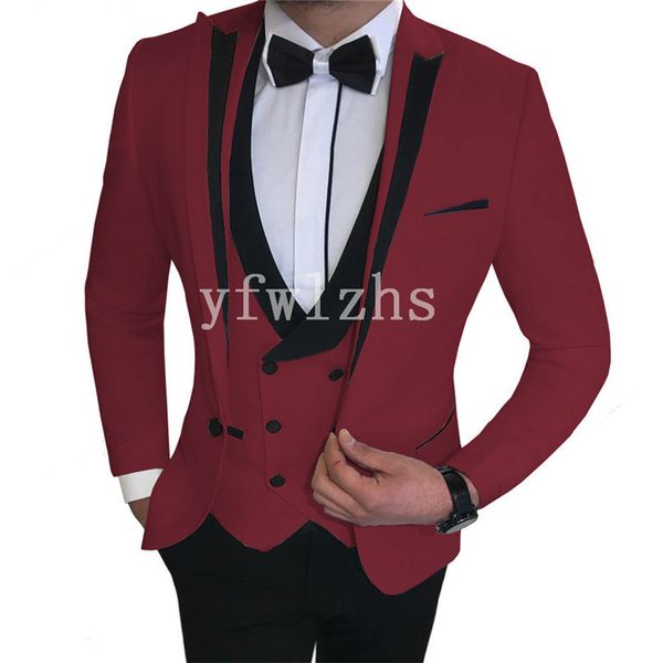 

handsome one button man's suits peak lapel groom tuxedos groomsmen wedding/prom/dinner man blazer jacket pants vest tie n0108, Black;gray
