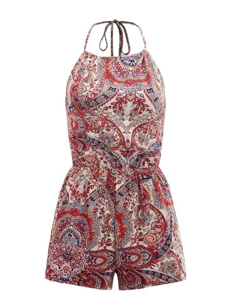 

p.aisley print t.ie b.ackless j.umpsuit n1mh#, Black;white