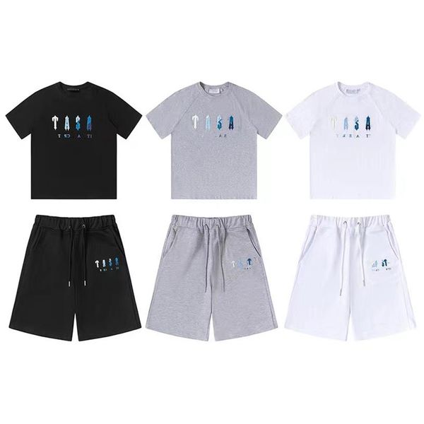 

2022 men's tracksuits europe and the united states towel embroidery high street leisure cotton round neck short sleeve t-shirt shorts f, Gray
