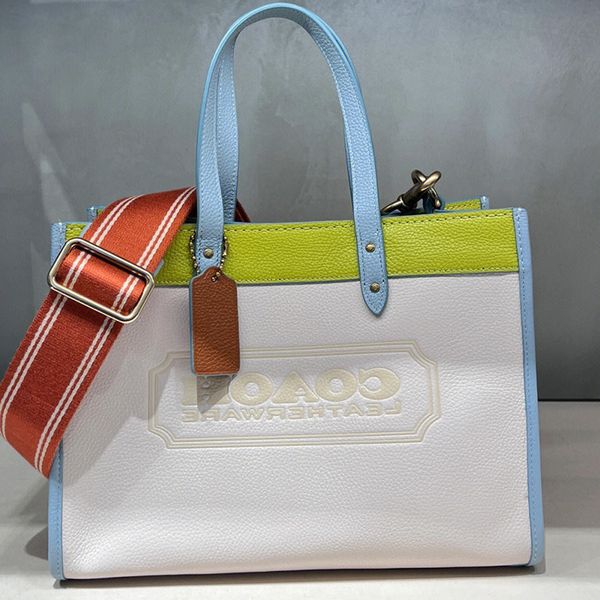 

designer bags 2022 new women's lychee pattern combination leather field 30 lake blue portable tote color matching single shoulder cross