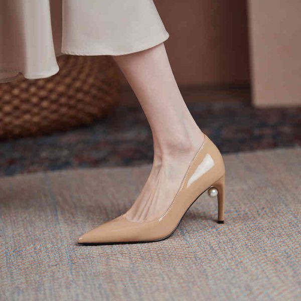 

sandals apricot high heels women's thin spring leather design temperament lacquer pointed shallow mouth single shoes ud6c, Black