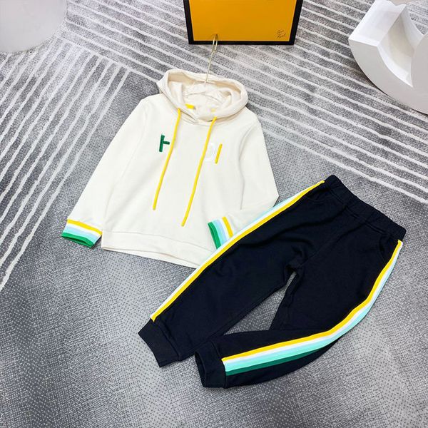 

baby clothes kids designer clothes sets hooded boys girls tracksuits autumn winter children's two-piece round neck pullover pants sport, White