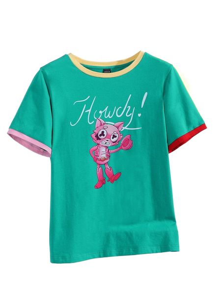 

x nonfatmelk cartoon & letter graphic ringer tee h37s#, White