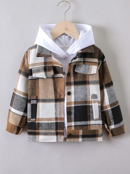 

toddler boys plaid button through flap detail overcoat without hoodie she, Blue;gray