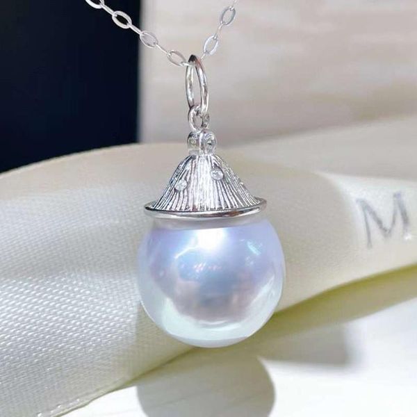 Подвесные ожерелья Серебряное белое жемчужное ожерелье 11-12 мм Чистое АКОЯ РУКА