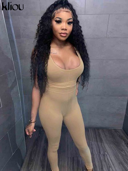 

concise solid jumpsuits women skinng low neck cleavage sleeveless body-shaping one piece outfit female streetwear overall, Black;white