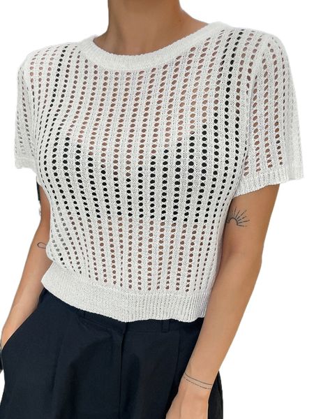 

dazy solid hollow out knit without bra v99b#, White;black