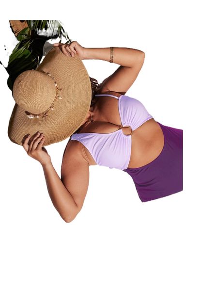 

plus color block ring linked one piece swimsuit c5s7#, White;black