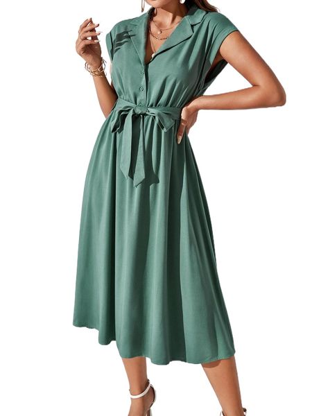 

solid belted shirt dress k7x8#, Black;gray
