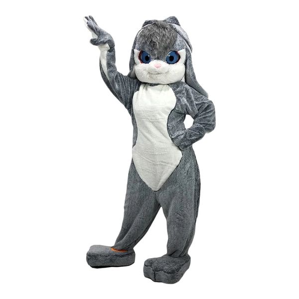 Ray Costume da mascotte di coniglio a pelo lungo Simpatico abito animale unisex Personaggio dei cartoni animati Vestiti per mascotte per adulti Festa di Pasqua