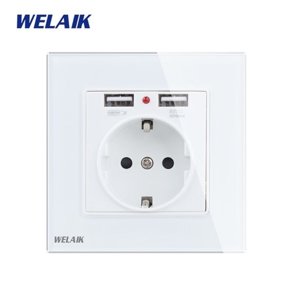 WELAIK Temperierglas-Panel EU-Wandsteckdose und 2USB-Steckdose UK-Standard B18E2USW T200605