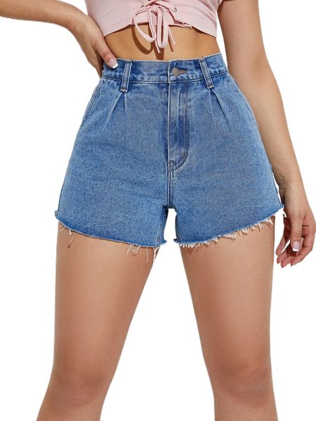 

high waist raw hem denim shorts f9u7#, White;black