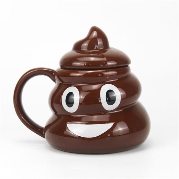Cartoon sorriso cocô caneca chá de café xícara de humor engraçado presente 3d pilha de canecas de cocô com tampa de tampa de tampa de tampa de chá de gabinete de copo 400ml 210409